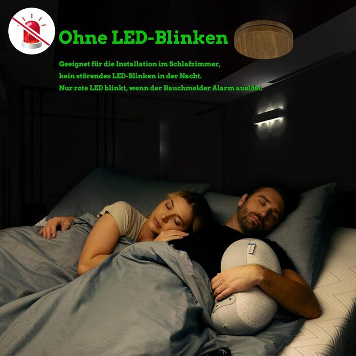 Датчик диму Rauchmelder з батареєю на 10 років, плоский, сертифікований TÜV Rheinland, з функцією вимкнення звуку, гучний 85dB сигнал, автономний, чутливий до вогню, білий (набір 6 шт., колір дерева)