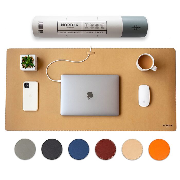Килимок для столу Nordik з екошкіри (89 x 43 см) — преміум підкладка під мишу та захисний килимок для домашнього офісу, антиковзаючий, колір Champagne Beige