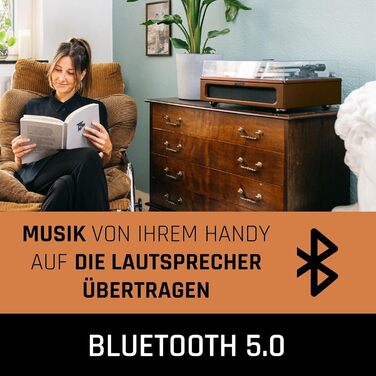 Програвач вінілу Lenco LS-430 з Bluetooth, вбудованими динаміками 40 Вт, ремінним приводом, регулюванням тону, попереднім підсилювачем, RCA і AUX входами, коричневий