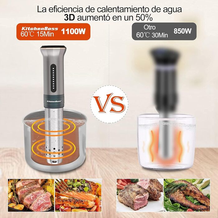 Су-від кухонний прилад KitchenBoss G300: точний контроль температури, 1100 Вт, IPX7, сріблястий