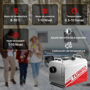 Дизевий опалювач TURBRO 8kW з баком 5L, 12V/24V, LCD-дисплеєм, пультом ДУ та Bluetooth, таймер, для автодому, вантажівки, човна, намету
