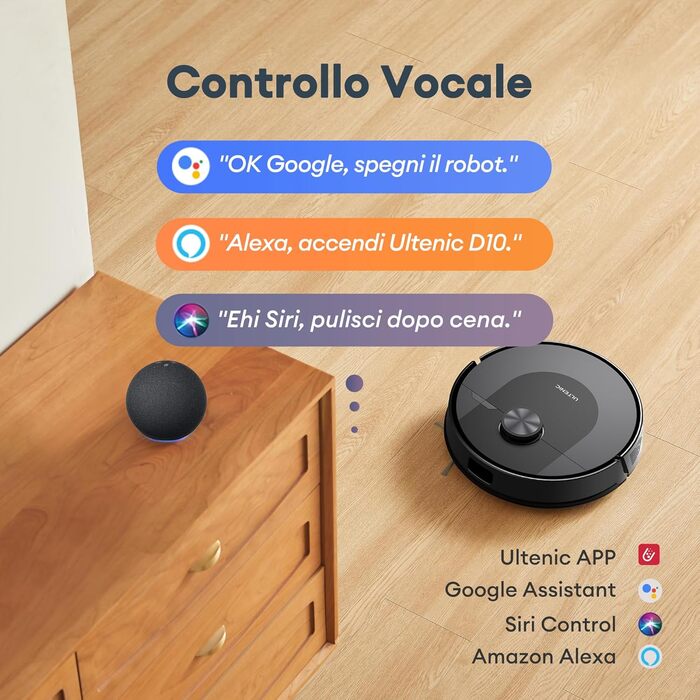 Робот-пилосос Ultenic з функцією миття 6000Pa, LiDAR навігація, 3-в-1, 150 хв роботи, керування через додаток, для шерсті тварин, килимів та твердих підлог D10