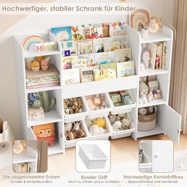 FOREHILL Дитяча полиця-стеллаж для іграшок та книг з 6 ящиками, 119 x 29,5 x 94 см, білий