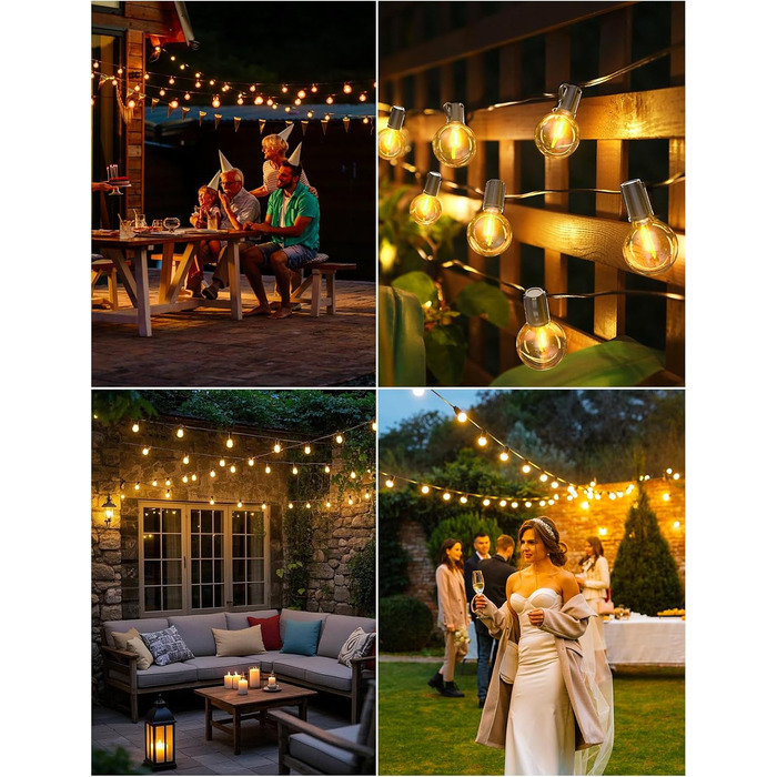 LED гірлянда для вулиці, 20.7м, з таймером, 30+1 лампочки G40, диммування, IP44, для декору саду, балкону, дому