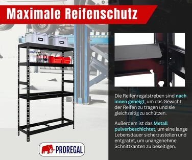 Стелаж для шин PROREGAL Tiger XL: 200x180x45 см, 300 кг навантаження, до 205/55 R16, для майстерні, складу, підвалу (12 шин + 2 полиці, чорний)