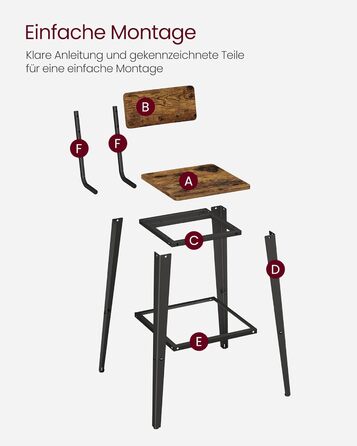 Набір стільців VASAGLE Bar з 2 шт. , зі спинкою, сталь, промисловий дизайн, вінтажний коричнево-чорний