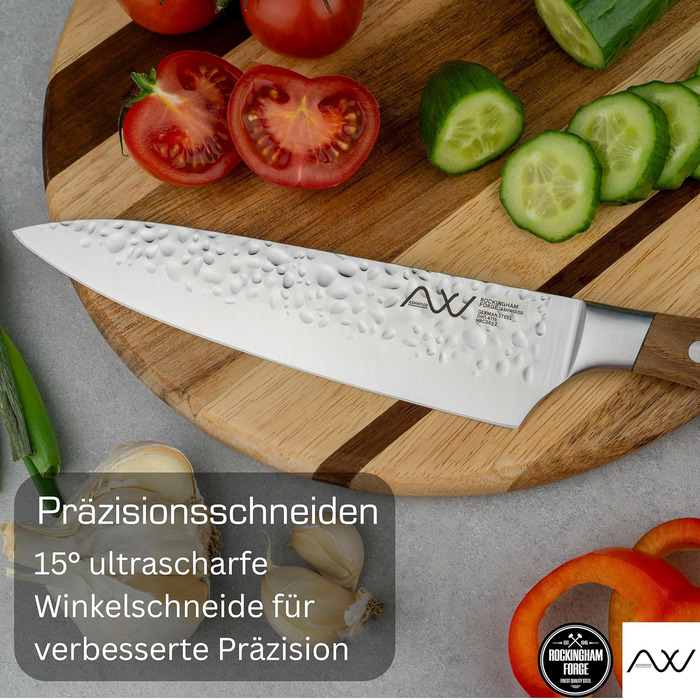 Набір кухонних ножів Rockingham Forge Ashwood 8 предметів з дерев'яною ручкою та точилка – Професійний набір ножів з високоякісної нержавіючої сталі