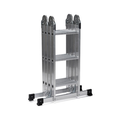 Багатоцільова драбина SOLID W3 алюмінієва зі сталевою платформою, срібна, hjh OFFICE