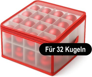 Коробка для зберігання 32 ялинкових прикрас Com-Four® - Сортувальник для ялинкових кулі та новорічного декору - Прозора/Червона