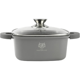 Каструля з антипригарним покриттям 10 літрів, діаметр 28 см, з кришкою, з алюмінієвого лиття, для всіх типів плит (в т.ч. індукційних), сірого кольору. Ідеально підходить для приготування супів, тушкування та інших страв.