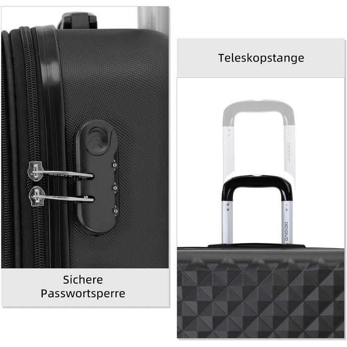 Чохол-валіза Beibye Zwillingsrollen 2066: ABS-пластик, коліщата-близнята, кодовий замок, подвійний замок-блискавка, стильна внутрішня обробка, чорний, M