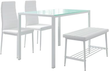 Vicco Grand: обідній стіл для вітальні 120x75 см (білий) + 2 стільці + банкетка