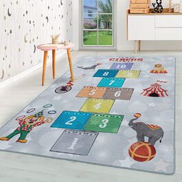 Домашній килим з коротким ворсом для дитячої кімнати, ігровий килим, цирковий клоун, лев, синій, Колірсірий, Розмір 120x170 см