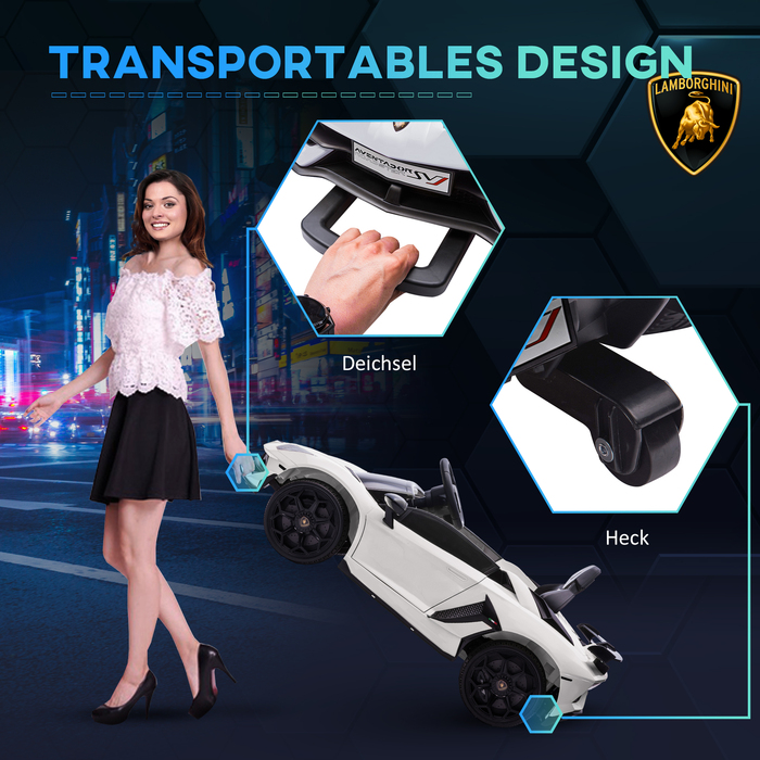 Електромобіль HOMCOM для дітей, ліцензійна модель Lamborghini Aventador, з дверима-метеликами, музикою, звуком клаксона, для дітей віком 3-5 років, білий