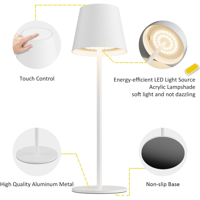 LED-лампа K-Bright 2 шт. з регулюванням яскравості, акумуляторна, бездротова, перезаряджувана, 3000K/4000K/6000K, три колірні температури, USB-C, IP54, вологостійка, білий колір