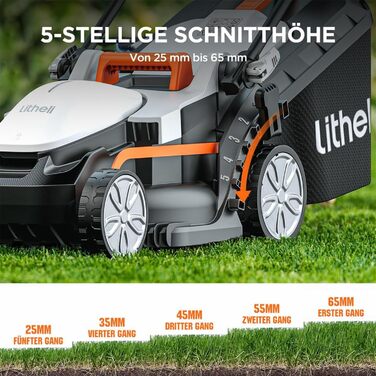 Акумуляторний газонокосарка Litheli 20V, ширина косіння 33 см, до 200 м², об'єм кошика 30 л, висота косіння 25-65 мм, з акумулятором 4.0 Ah