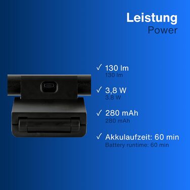 USB лампа REV Monitor з акумулятором, 49 см, кріпленням, 130 лм, 3 кольори, чорна