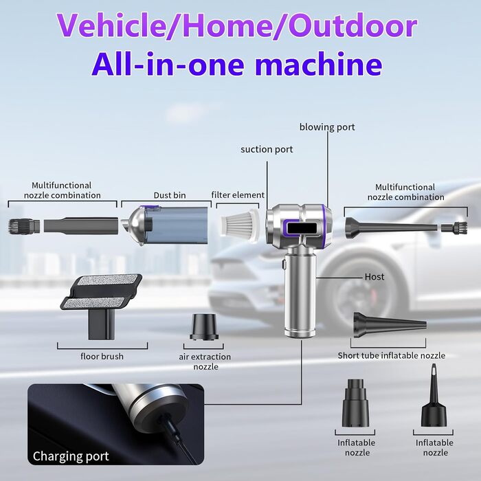 Акумуляторний ручний пилосос для авто та дому 16000Па, портативний міні-пилосос 4-в-1 для диванів, клавіатур, кухні та шерсті тварин