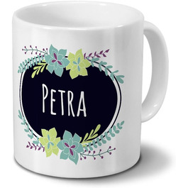 Кружка з ім'ям Петра - Мотив Квіти - Іменна кружка, кружка для кави, чашка, кухоль, чашка для кави - Біла (60 символів)