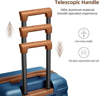 Набір валіз LARVENDER 6 шт. з жорстким корпусом, легкий ABS, розширюваний, міцний, ручна поклажа, 4 колеса, TSA-замок, з 1 сумкою для одягу та 1 косметичкою, білий/коричневий (темно-синій)