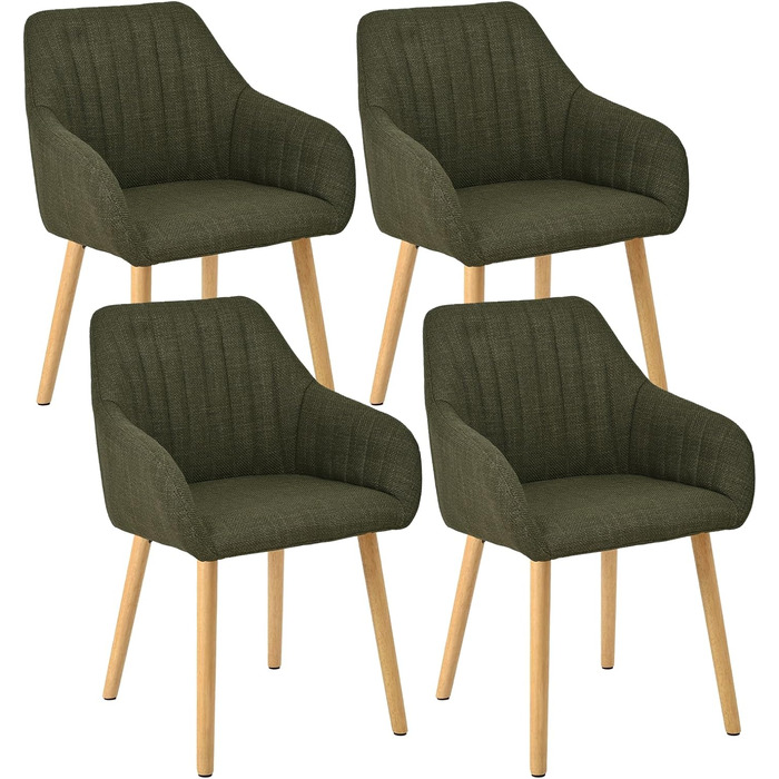 Набір з 4-х стільців для їдальні з підлокітниками, бежевий, з м'яким сидінням та дерев'яними ніжками, з поліестеру