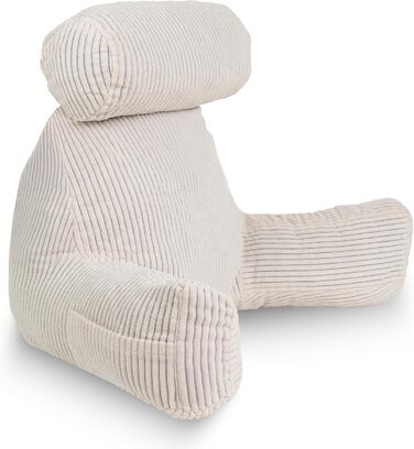 Подушка-крісло Bananair для ліжка та дивану з м'якої тканини Cord, знімний чохол, м'яка та комфортна, з підтримкою спини та підлокітниками, ергономічне сидіння (кремово-білий)