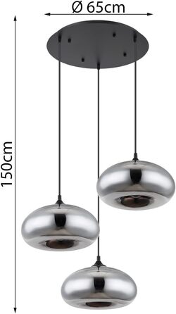 Світловий підвісний світильник SELLY зі скляними плафонами сріблястий хром, метал чорний, 3-