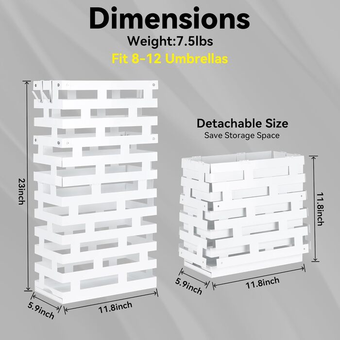 Металевий підставка для парасольки біла, велика з водовідвідною ванною та гачками, 58,4 см - для дому, офісу, готелю