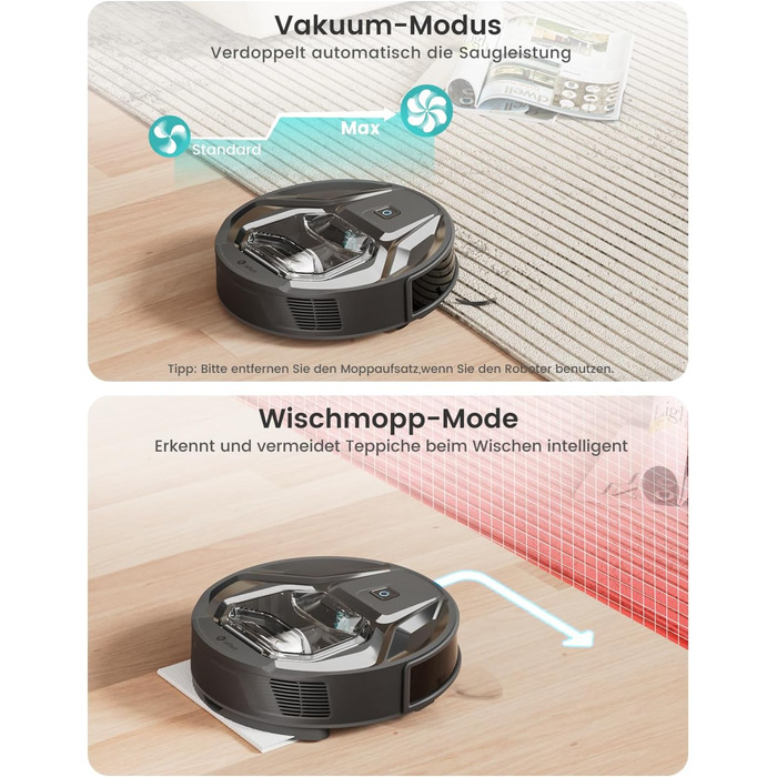 Робот-пилосос Lefant Gen2 з функцією миття, 12000Pa, автоматичне порожнення, LiDAR, Freemove 3.0, 8 тижнів бездротової роботи (чорний)
