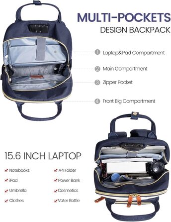 Рюкзак LOVEVOOK для ноутбука 15.6 дюймів: шкільний, для підлітків, водонепроникний, антикрадійний, для дівчаток та хлопців, чорний, бежевий