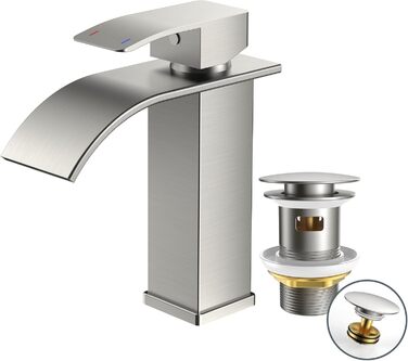 Змішувач для ванної кімнати Forious, водоспад, одноручний, хром, висота виливу 80 мм, економія води та енергії