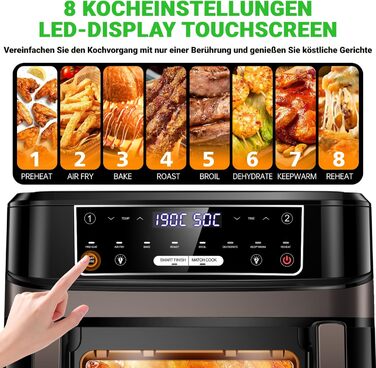 Фритюрниця повітряна XXL, 12л, 8-в-1, з двома камерами, окреме регулювання температури, сенсорний екран, чорний