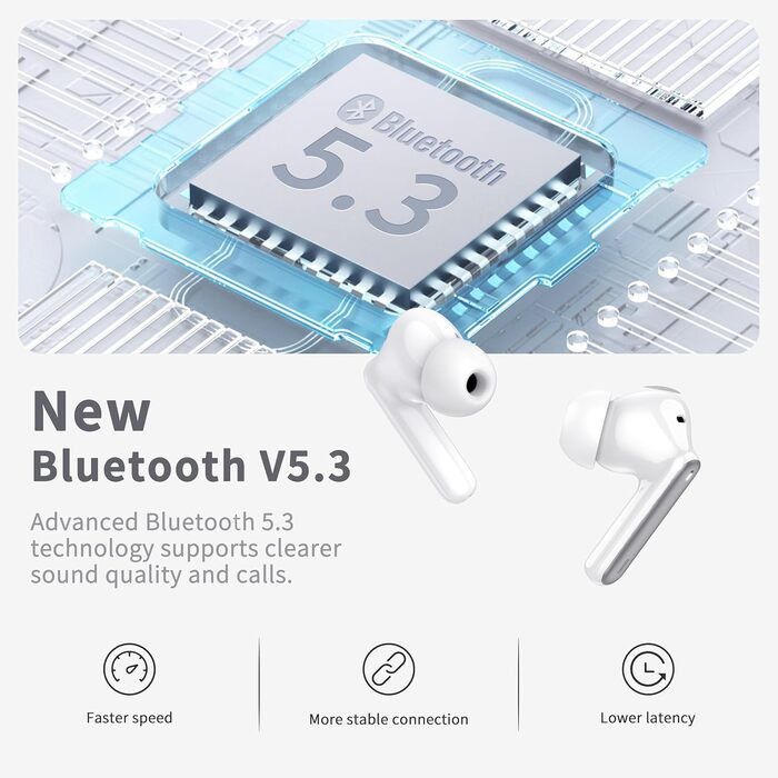 Навушники-вкладиші Bluetooth 5.3, 4 мікрофони ENC, глибокі баси, 40 годин, водонепроникність IP7, темно-сірий