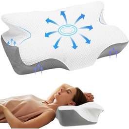 Ортопедична подушка для шиї Anvo з memory foam для зняття болю, синього кольору, жорстка