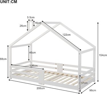 Дитяче ліжко-хатинка 90x200 см з сосни, дизайн хатинки, для дітей (біле)