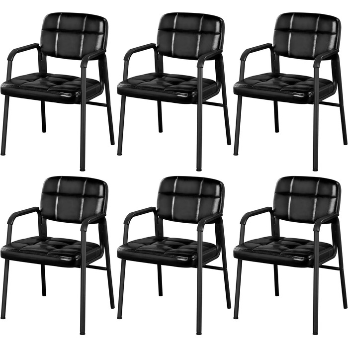 Крісла для вітальні Yaheetech – 6 шт. з підлокітниками та спинкою, штучна шкіра, чорні. Розміри: 58x60x85 см