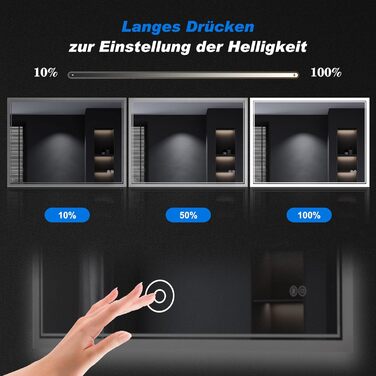 Дзеркало для ванної кімнати SONNI з підсвічуванням 80x60 см, 3 кольори світла, проти запотівання, LED, сенсорна кнопка, годинник, температура, 3-кратне збільшення