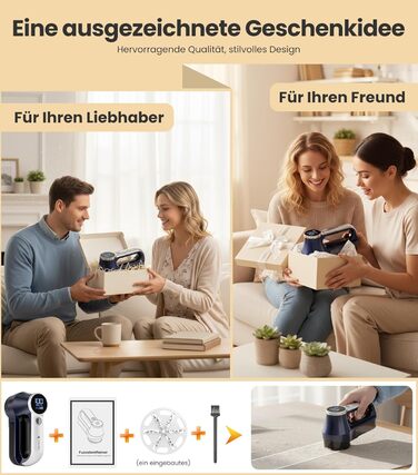 Електричний видалення ворсу CuieTuee з LED-підсвічуванням, USB-зарядка, 3 швидкості, 2000mAh, для одягу, білий (темно-синій)