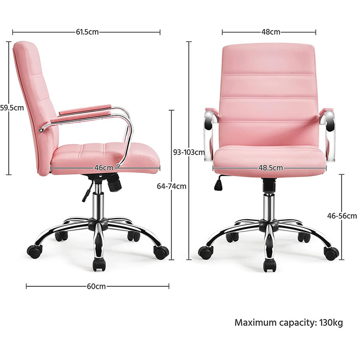 Ергономічне офісне крісло Yaheetech, поворотне, з підлокітниками, з навантаженням до 130 кг (світло-рожевий)