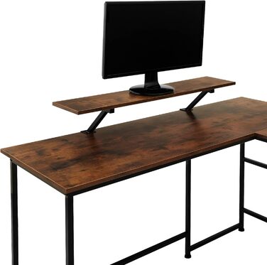 Письмовий стіл tectake у Г-подібній формі, кутовий стіл з рухомим кріпленням для монітора, промисловий дизайн, 140 х 130 см, чорний металевий каркас (індустріальний темно-коричневий)