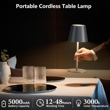 LED настільна лампа Lundwa з акумулятором, 26 см, 5000 mAh, 3W, 3000K, IP54, для кемпінгу, ресторану, спальні, бару (1 шт.)