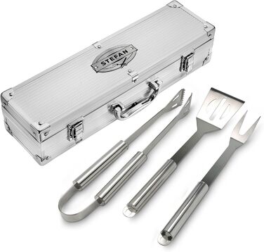 Набір для гриля AMAVEL з гриль-посудом та гравіюванням, персоналізований з ім'ям, з лопаткою, виделкою та щипцями, з нержавіючої сталі, подарунок для чоловіків