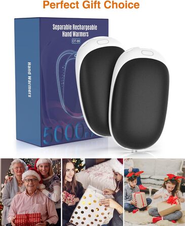 Jonwall Електричний нагрівач рук 2 шт. 5000mAh, перезарядна батарея, магнітний, портативний, USB Powerbank, подарунок для жінок та чоловіків, чорний