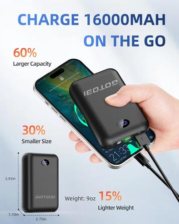 Акумулятор GOTOBI 16000 мАг для жилета з підігрівом - Power Bank 7.4V/5V зі світлодіодним дисплеєм, вихід DC/USB/Type-C