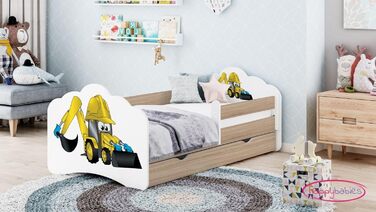 Дитяче ліжечко Happy Babies MOBI 160 x 80 Дитяче ліжко із захистом від падіння та ящиком для зберігання Молодіжне ліжко з кольоровою наклейкою Дитяче ліжечко з матрацом 80x160 Дитяче ліжко для дівчинки хлопчиків Дуб сонома (M07)