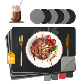 Набір з 6 підкладок під тарілки HELI MIAO, шкіряні, 43x30 см, чорний+сірий