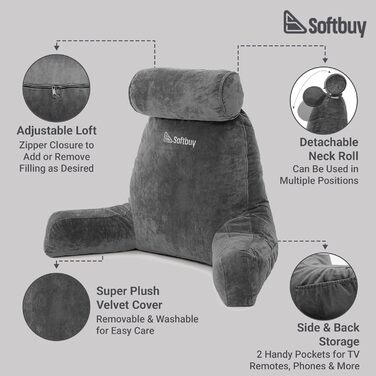 Велике читальне крісло-подушка Softbuy 78,7 см з підголовником, регульована XL-подушка для ліжка, м'яке крісло для дорослих з підлокітниками, ідеально для читання та відпочинку, велике X-Large