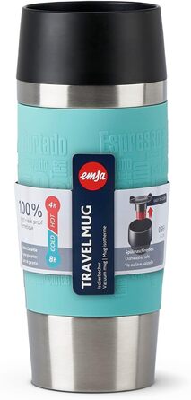 Термокружка Emsa Travel Mug Classic 360 мл, Mintgrün, з рукавом. Зберігає тепло 4 години, холод - 8 годин, 100% герметична.