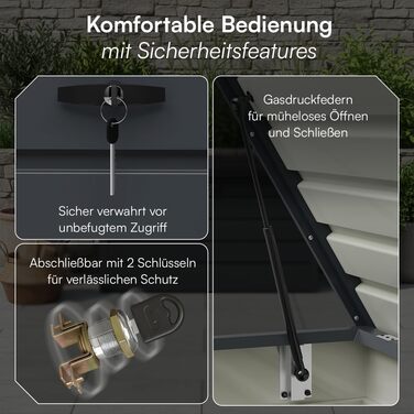 Скриня для саду STEELSØN Dorado 600л, металева оцинкована, водонепроникна, антрацит, з замком та відкидною кришкою - для саду, балкону, тераси 120x62x63 см