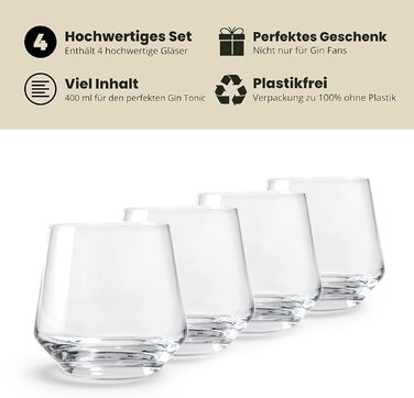 Набір келихів для джину та тоніку 4 шт, 400 мл, в подарунковій коробці з рецептами коктейлів, для великого льоду. Подарунок для чоловіків та жінок